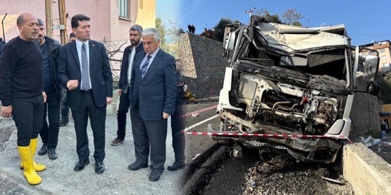 Trabzon'da belediyeye ait kamyonet 3 araca çarpıp 20 metre duvardan düştü!