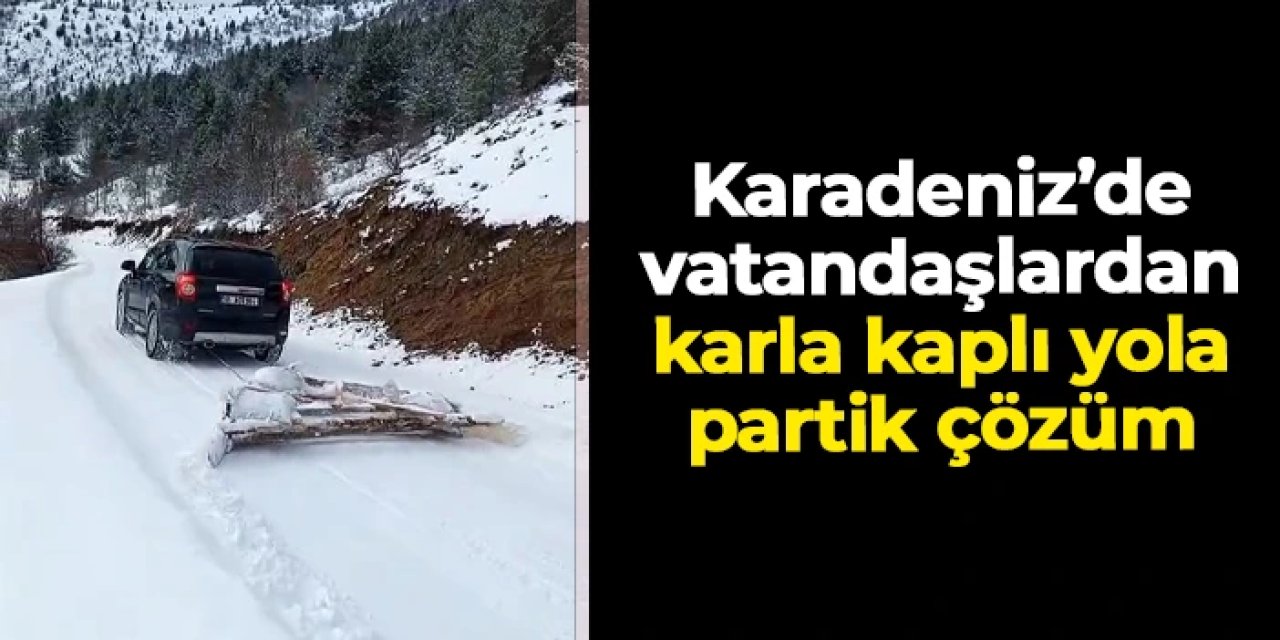 Gümüşhane'de vatandaşlardan karla kaplı yol için pratik çözüm