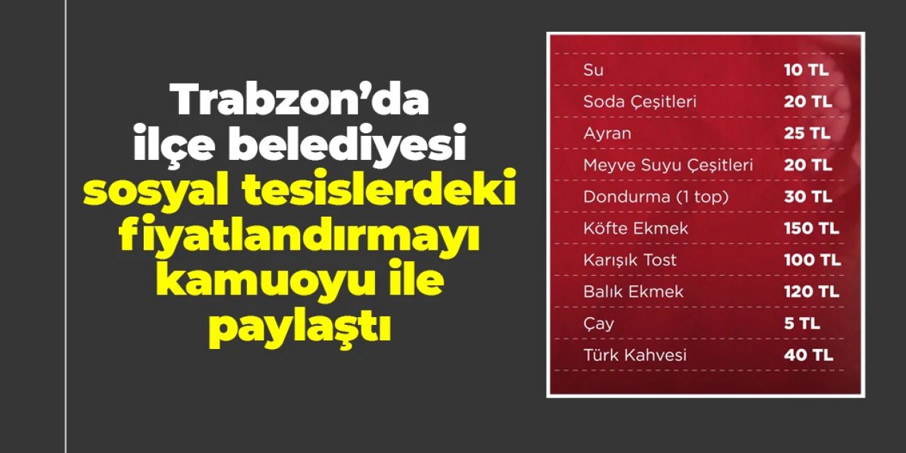 Yomra Belediyesi sosyal tesislerdeki ürün ve hizmet fiyatlandırmasını açıkladı